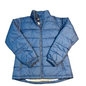 STEVE & BARRY'S Double Down Jacket BLUE Nylon DOWN PUFFER Full-Zip SKI COAT SZ M